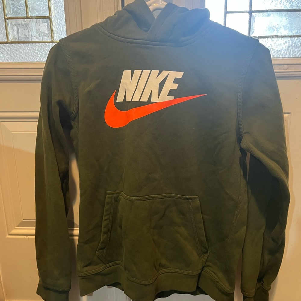 Nike Green Hoodie with Orange Logo
